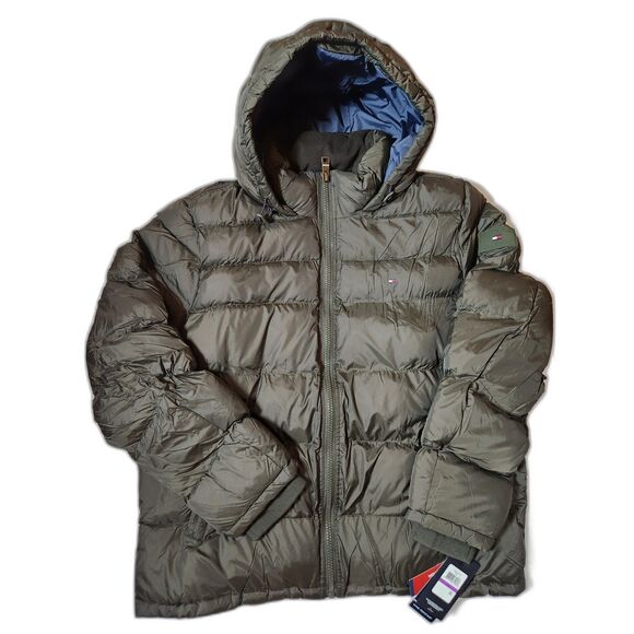 Tommy Hilfiger Hooded Puffer Jacket – Men’s XXL, Olive Green, Wind-Resistant - Picture 1 of 9